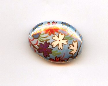 Porcelain Bead Blue with Red Flowers Small
