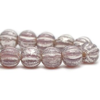 Czech Glass Melon Round Bead Strand 4mm - Violet Silver
