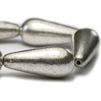 Czech Glass Dangle Teardrop Beads - Antique Silver