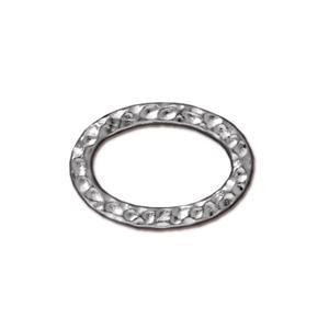 Rhodium Plated Hammertone Oval Ring Link